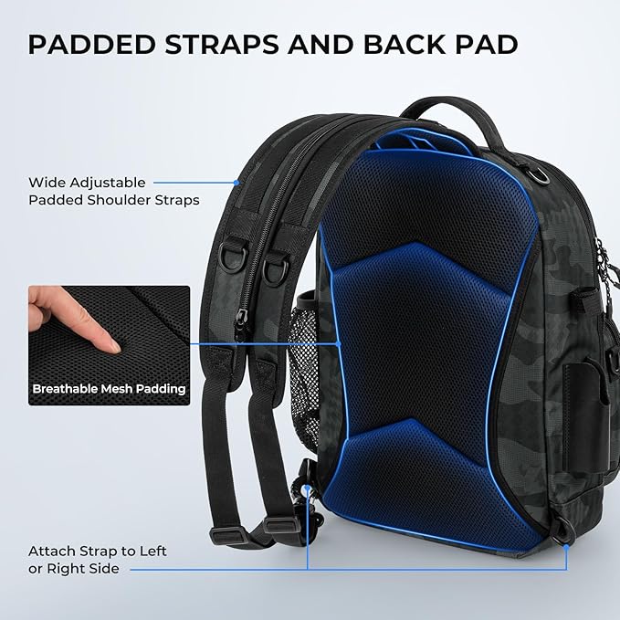 KastKing BaitSpace Fishing Sling Bag, Fishing Backpack with Rod & Beverage Holder, Tackle Bag for Fishing Gear