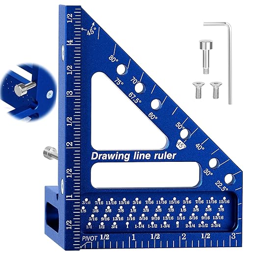 3D Multi-Angle Measuring Ruler -Precision Woodworking 3D Square Protractor 22.5-90 Degree and Miter Triangle Ruler - Aluminum Alloy Drawing Line Ruler for Engineer Carpenter and Craftsmen Blue