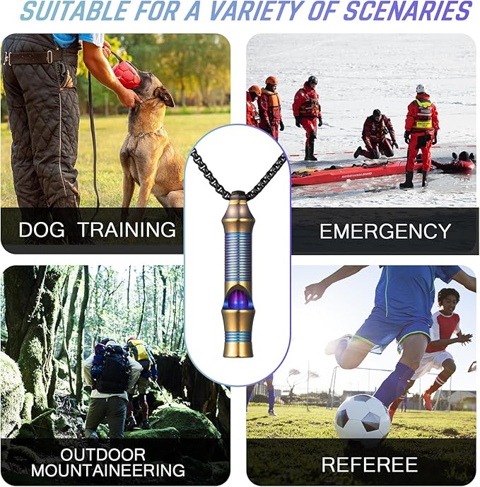 TISUR Titanium Emergency Whistle,EDC Safety Whistles Necklace Loud up to 120db,Survival Whistles for Survival,Hiking,Camping,Pets Training