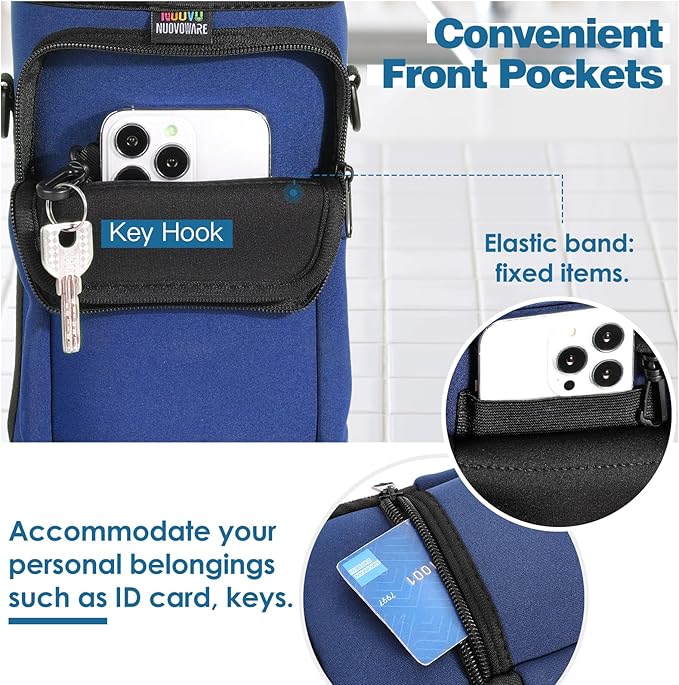 Nuovoware Water Bottle Carrier Bag,25oz/40oz/64oz Bottle Pouch Holder,Adjustable Shoulder Hand Strap 2 Pocket Sling Neoprene Sleeve Sports Accessories for Hiking Travelling Camping