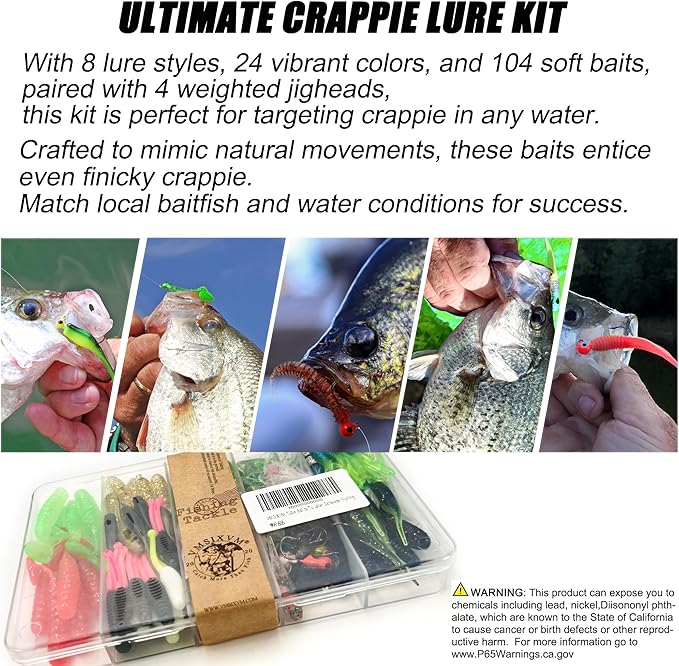 Crappie Lures Tube Lures Jigs Heads Worms Swimbaits Kit, 165, 124, 50 Pcs Pre-Rigged Crappie Jigs Tube Hooks Soft Plastic Grub Worms Baits for Bass Trout Freshwater Saltwater Fishing