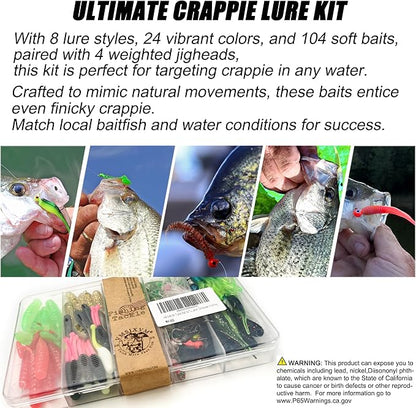 Crappie Lures Tube Lures Jigs Heads Worms Swimbaits Kit, 165, 124, 50 Pcs Pre-Rigged Crappie Jigs Tube Hooks Soft Plastic Grub Worms Baits for Bass Trout Freshwater Saltwater Fishing