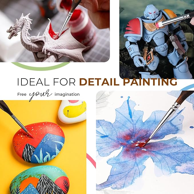 Nicpro 16 PCS Kolinsky Sable Miniature Paint Brushes Dry Brush, Professional Model Paint Brush Set with Cloth Roll, Fine Detail Artist Brush Set for Miniatures, Acrylic & Figures, Model, Watercolor