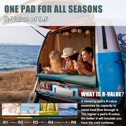 Self Inflating Sleeping Pad with Electric Pump, 3.14" Ultra-Thick Memory Foam Sleeping Mats for Camping,Easy Inflate&Deflate,9.5 R-Value Insulated Camping Mattress Pad with Pillow for Car Travel Tent