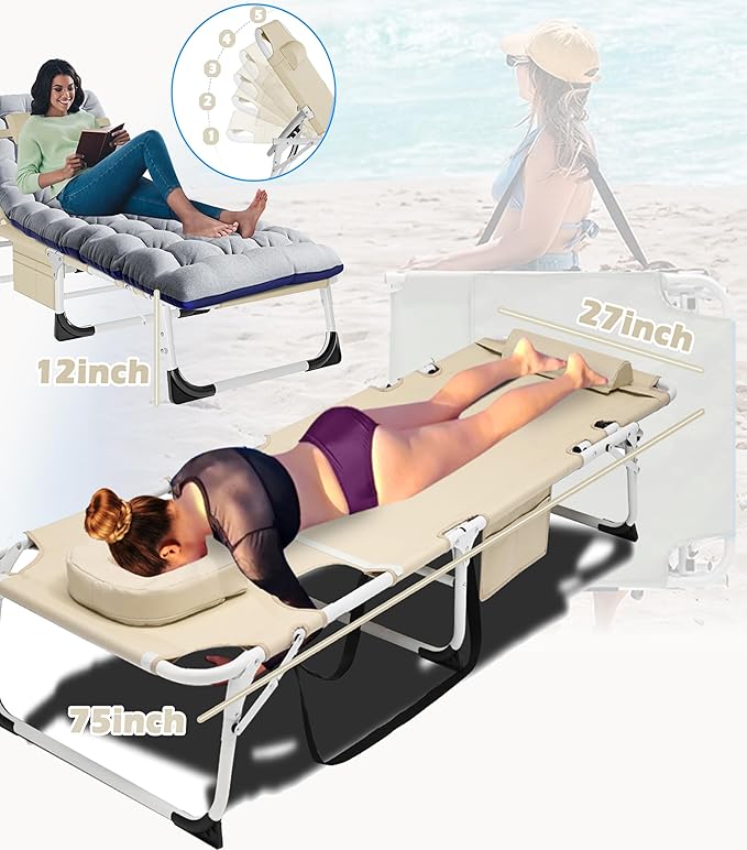 ABORON Folding Camping Cot for Adults, Double Layer 1200D, 500lb Capacity, Heavy Duty Guest Cot with Mat & Carrying Bag for Indoor & Outdoor Use