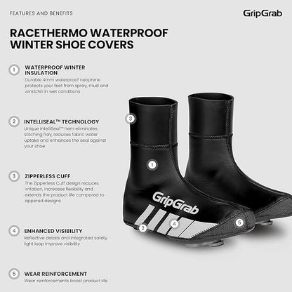 GripGrab RaceThermo Waterproof Winter Road Cycling Shoe Covers Cold Weather Thermal Neoprene Winter Cycling Overshoes