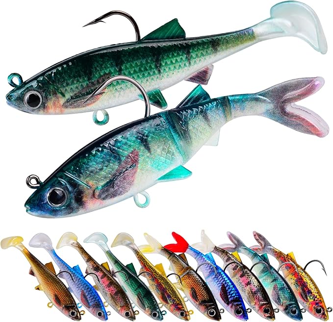 Fishing Soft Plastic Lures - Pre-Rigged Soft Fishing Lures - Great Action Swimbaits with Spinner - Fishing Gear for Bass Trout Walleye, Crappie Fishing Jigs Bait