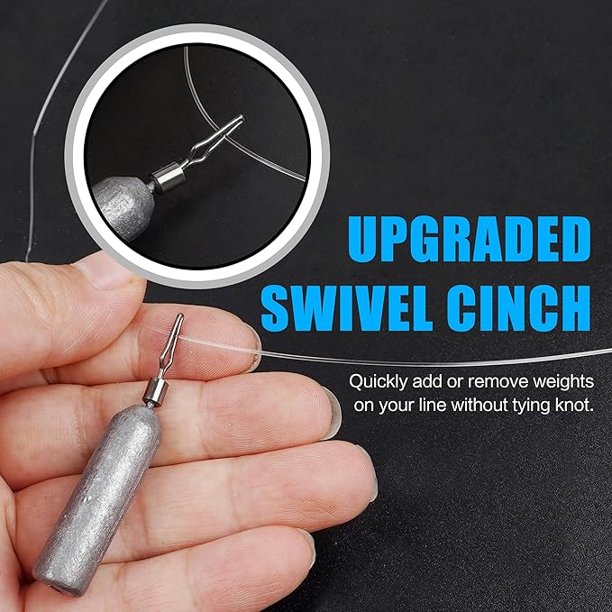 30 Pack Fishing Drop Shot Weights Lead Fishing Weights Pencil Skinny Sinkers with Barrel Swivels for Freshwater Bass Fishing