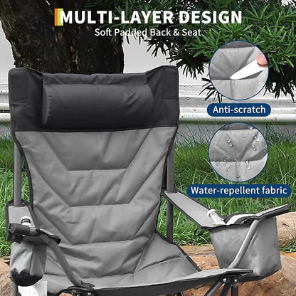 GAOMON Oversized Padded Camp Chair，Heavy Duty Camping Chair 500Lbs Capacity with High Back Support & Headrest, Folding Portable Camping Chair for Beach, Fishing, Backyard,1 Pack