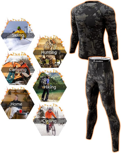CL convallaria 2 Pack Mens Thermal Underwear Fleece Lined Long Johns Winter Base Layer Cold Weather Hunting Gear
