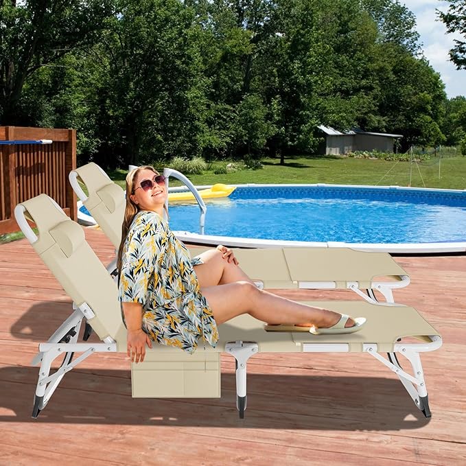 DoCred Heavy Duty Tanning Chair with Face Hole, Adjustable 5-Position Folding Chaise Lounge Chairs for Outside, Portable Lay Flat Beach Lounge Chair for Outdoor Sunbathing Beach Pool Lawn Camping