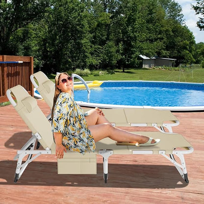 DoCred Heavy Duty Tanning Chair with Face Hole, Adjustable 5-Position Folding Chaise Lounge Chairs for Outside, Portable Lay Flat Beach Lounge Chair for Outdoor Sunbathing Beach Pool Lawn Camping
