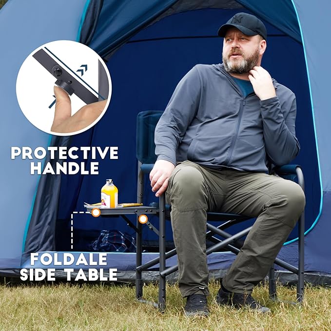 TIMBER RIDGE Aluminum Oversized Camping Chair, Lightweight Portable Directors Chair with Side Table Detachable Side Pocket for Outdoor Camping, Lawn, Picnic, Support 400lbs Blue 2 Pack