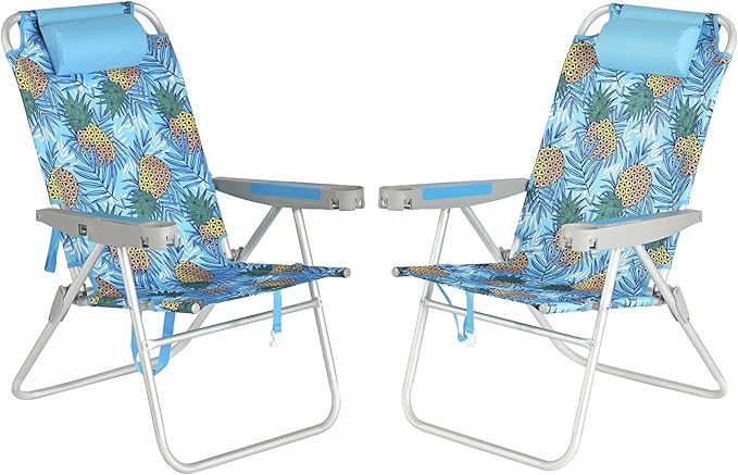 SUNNYFEEL 17" Tall Oversized Beach Chairs 2 Pack for Adults Heavy Duty 500 LBS, 5 Position, Portable High Folding Camping Chair with Cup Holder for Outdoor/Lawn/Trip, Foldable Sand Chairs for Adults