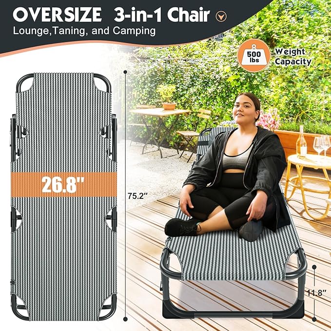 MOPHOTO 5-Position Folding Lounge Chair, Portable Outdoor Chaise Lounge for Sun Tanning, Perfect for Pool, Beach, Patio
