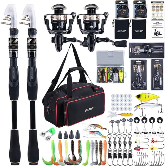 Goture Fishing Rod and Reel Combo - Carbon Fiber Telescopic Fishing Pole - Spinning Reel 9+1 Shielded Bearings Stainless Steel BB - A