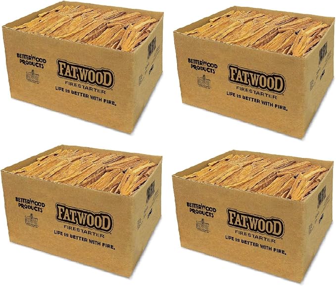 Better Wood Products 4 Pack Fatwood Fire Starter Sticks, Fireplace & Camping, 25 Lbs