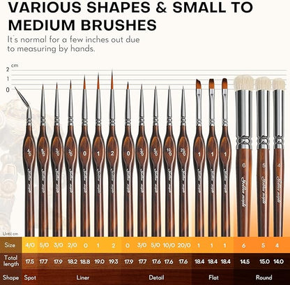 Golden Maple Miniature Paint Brushes Drybrush-18PCS Micro Detail Paint Brush Set, Small Fine Detail Model Brushes for Acrylics, Watercolors & Paint by Number, Figurine - Cocoa Brown
