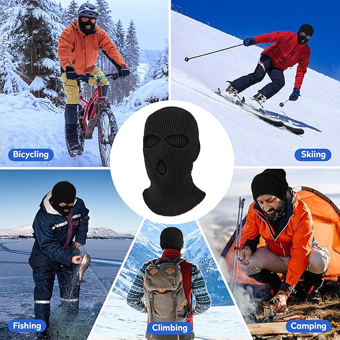 Pukavt 2 Pack 3 Hole Winter Knitted Mask, Full Face Cover Ski Mask Warm Balaclava for Skiing, Motorcycle, Snowboard