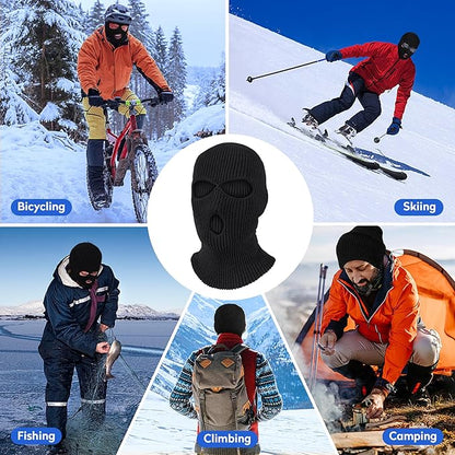 Pukavt 2 Pack 3 Hole Winter Knitted Mask, Full Face Cover Ski Mask Warm Balaclava for Skiing, Motorcycle, Snowboard