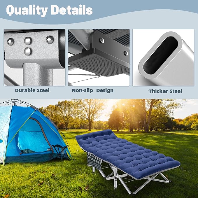 Slsy Oversized XXL Folding Camping Cot for Adults with Pad, Padded Portable Sleeping Cots, Camp Bed with Carry Bag for Outdoor Travel, Beach, Hiking