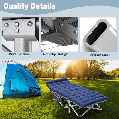 Slsy Oversized XXL Folding Camping Cot for Adults with Pad, Padded Portable Sleeping Cots, Camp Bed with Carry Bag for Outdoor Travel, Beach, Hiking