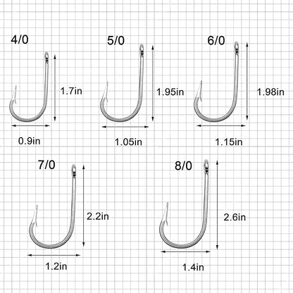 Fishing Hooks Saltwater Tuna Hooks, 15pcs Stainless Steel Big Game Hooks Forged Ringed Extra Strong Saltwater Fishing Tackle for Salmon Tuna Fishing