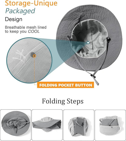 Water-Resistant Sun UPF 50+ Bucket Hat Protection Packable Brimmed Boonie for Women Men Summer Lightweight Hiking Outdoor Cap