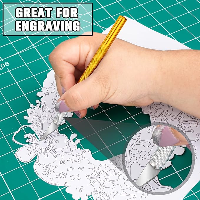 DIYSELF 2 Pack Exacto Knife Set, Precision Knife for Paper, Carving Blades for Crafts, Craft Knife for Wallpaper, Art Knives, Hobby Knife with 20 High Carbon Steel Exacto Knife Blade #11(Gold)