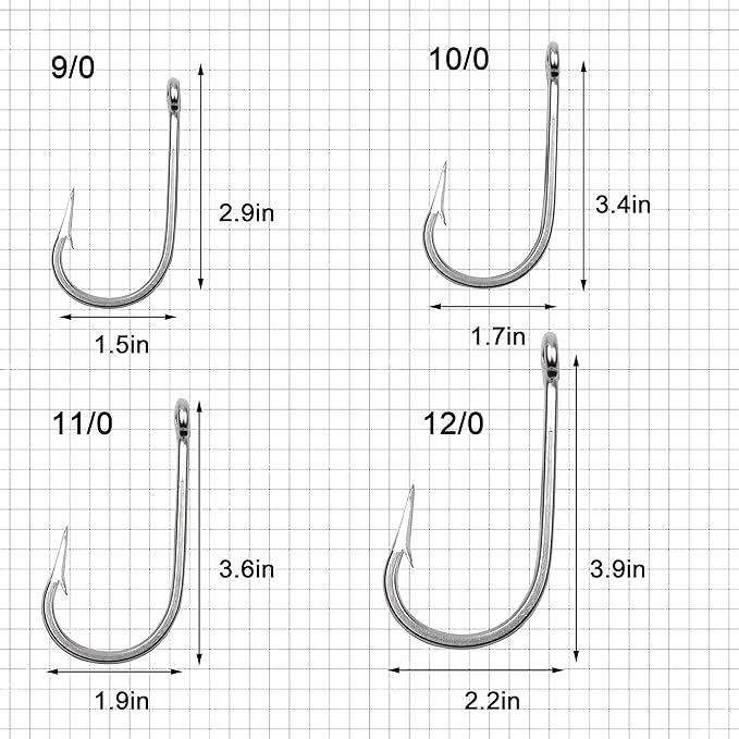Fishing Hooks Saltwater Tuna Hooks, 15pcs Stainless Steel Big Game Hooks Forged Ringed Extra Strong Saltwater Fishing Tackle for Salmon Tuna Fishing