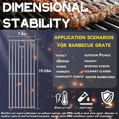 1 Pack 7mm Process Upgrade 7.5 x 19.25In Stainless Steel BBQ Grill Grate Replacement Part for Bull 16517 BBQ Angus,Lonstar Select 87048,87049,Brahma,Outlaw Steer Premium 69008,69009, 7 Burner Premium