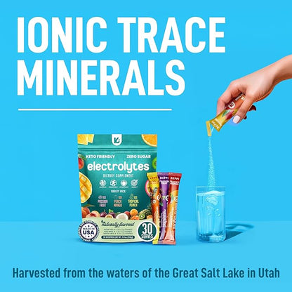 Keppi Electrolytes Powder Packets Tropical Flavors 30 Servings – No Sugar Hydration Supplement with Potassium, Magnesium, Sodium – Keto, Vegan, Fasting-Friendly, Zero Calorie Hydration Packets