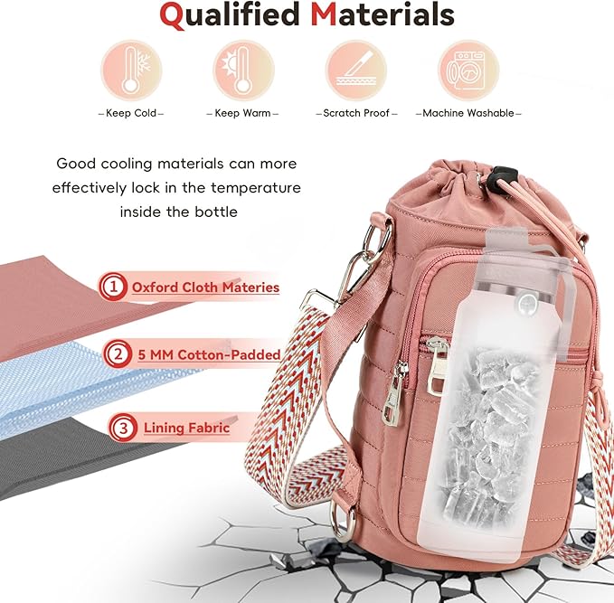 Water Bottle Carrier Bag with Strap, Sling Bag for Walking, Hiking, Cycling, Black, 40 Ounces