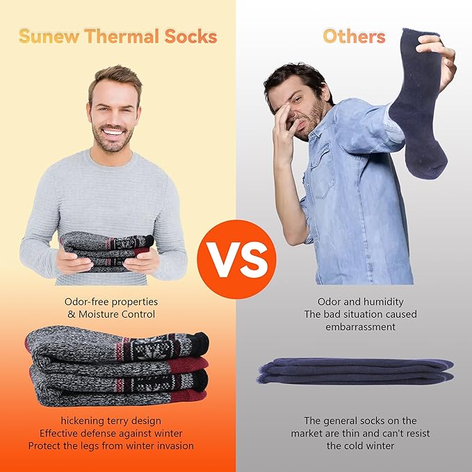 Sunew Warm Thermal Socks 4 Pack, Mens Womens Winter Heated Outdoor Skiing Thermal Socks