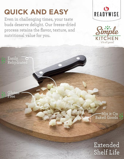 Simple Kitchen Dehydrated Chopped Onions - 250 Servings for Family Meal Prep, Gluten Free & Freeze Dried Survival Just Add Water Canned Food, for Camping Meals, Backpacking & Hiking, #10 Can Package