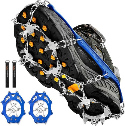 Crampons Ice Cleats Traction Snow Grips for Boots Shoes Women Men Anti Slip 19 Stainless Steel Spikes Safe Protect for Hiking Fishing Walking Climbing Mountaineering