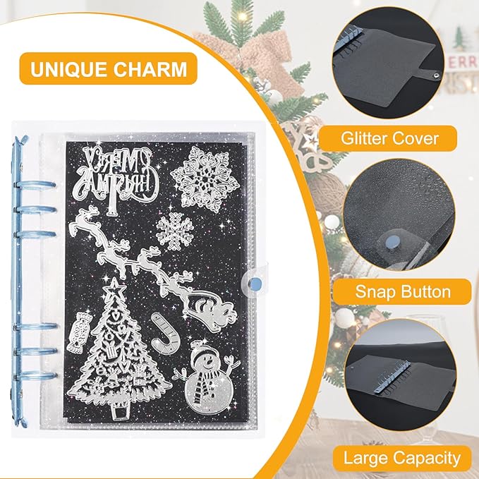 Skyrealm 40 Pcs Stamp & Die Storage Set (20 Bags + 20 Magnetic Sheets), Plus 8 Christmas Cutting Dies for DIY Card Making and Scrapbooking