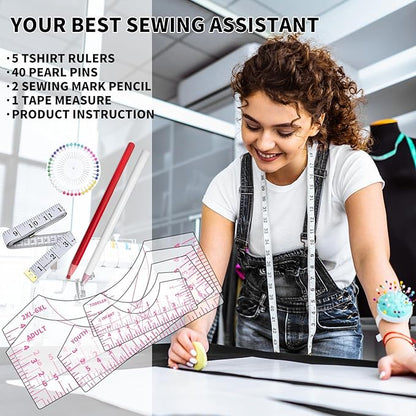 5Pack Tshirt Ruler Guide for Vinyl Alignment, T Shirt Rulers to Center Designs, PVC Measurement Template, Sewing Supplies Accessories Tools for Cricut Heat Press Transfer Vinyl （Pink）