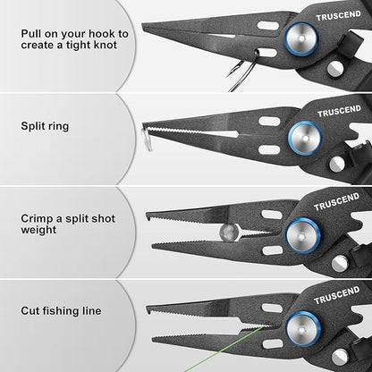 TRUSCEND Lockable Handy Fishing Pliers with Innovative Ergonomic Handle, Saltwater Corrosion Resistant Teflon Coated Fishing Tool, Multi-Function Fishing Gear with Mo-V Cutter