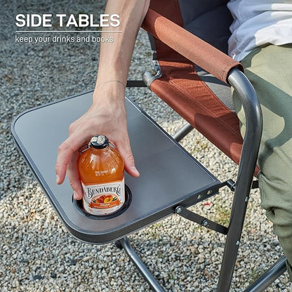 EVER ADVANCED Medium Tall Directors Chair Foldable Makeup Artist Chair Bar Height with Side Table Cup Holder and Pocket Footrest, Supports 400LBS (Red Brown, Seat Height: 23.2 inches)