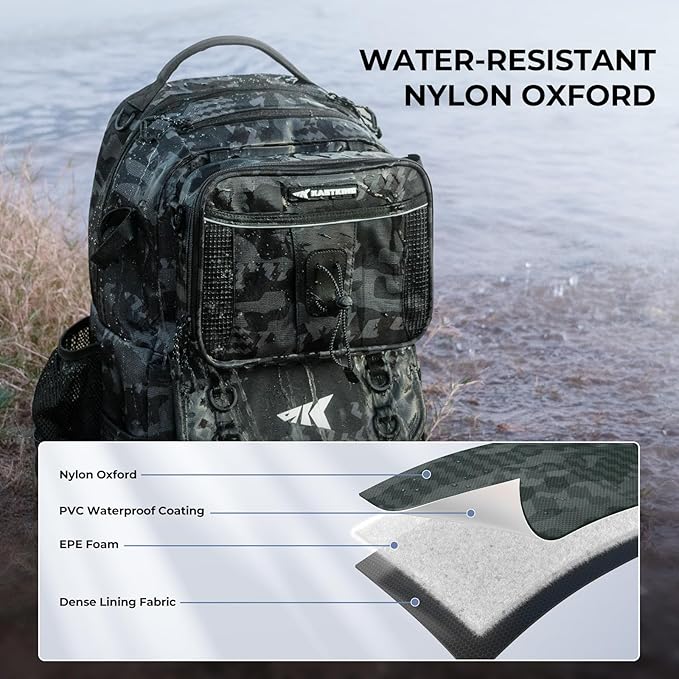 KastKing BaitSpace 50L Fishing Tackle Backpack with Removable Bait Binder,2 Rod Holders Storage Fishing Gear and Equipment