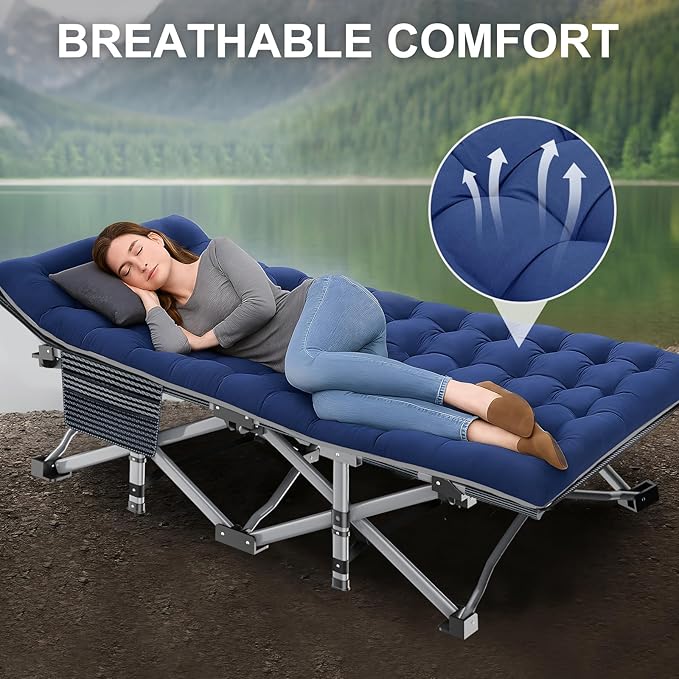 ABORON 2 Pack Folding Camping Cot W/Mat for Adults, Heavy Duty Outdoor Bed with Carry Bag,1200 D Layer Oxford Travel Camp Cots