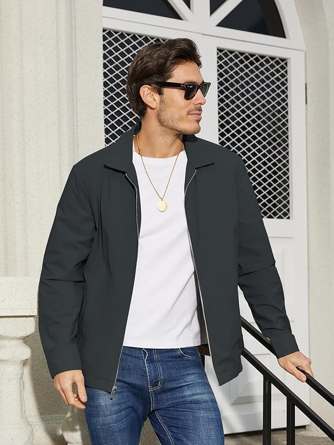 TACVASEN Mens Lightweight Windbreaker Full Zip Up Laydown Collar Jackets Light Casual Coat with Zip Pockets