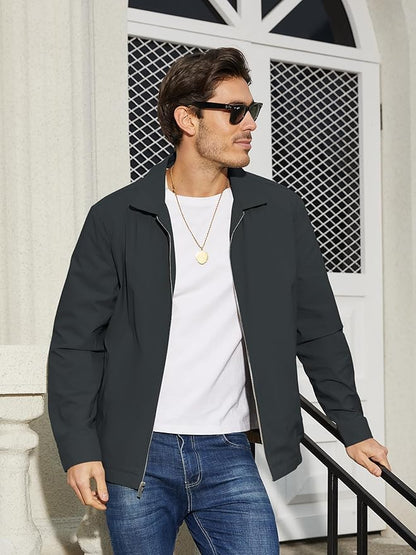 TACVASEN Mens Lightweight Windbreaker Full Zip Up Laydown Collar Jackets Light Casual Coat with Zip Pockets