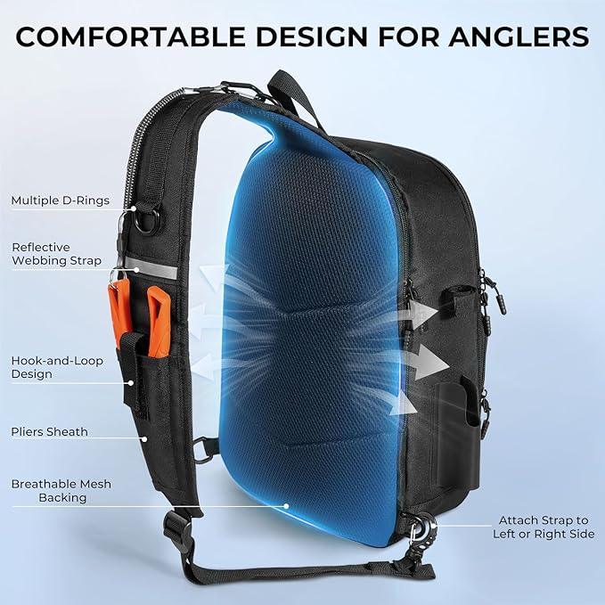 KastKing Karryall Sling Tackle Bag–Fishing Sling Pack,Fishing Backpack With Rod Holder,MOLLE System,Soft Bait & Gear Storage