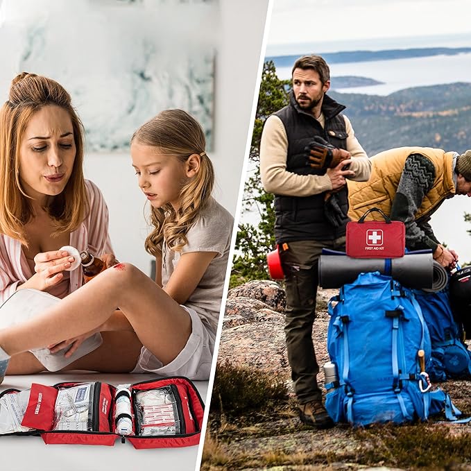 First Aid Kit - Trauma Kit with Essential Emergency Medical Supplies, Waterproof Travel First Aid Kit, Simple and Portable Emergency Kit for Home, Dorm, Outdoor, Car (Bright red)