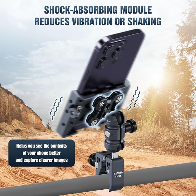 Anti-Theft Shock-Absorbing Phone Holder Kit, Aluminum Double Socket Arm and Handlebar Strong Rod Clamp, Installed on 0.55-1.77" Diameter Rail Round Rod (KPS-15)