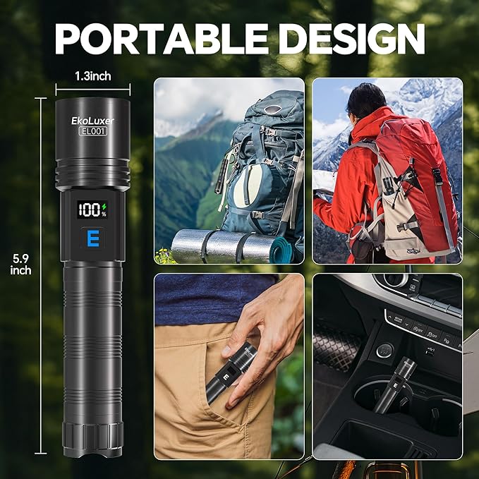 3Pack Rechargeable Flashlights High Lumens, Super Bright Flashlight with LCD Digital Display, 5Modes Adjustable LED Flashlight Tactical Flashlights High Powered, Flash Lights for Emergency