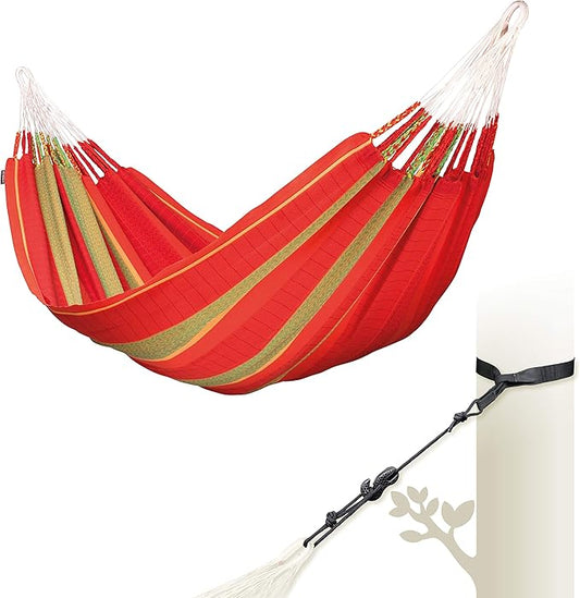 LA SIESTA Flora Classic Cotton Hammock - Extra Large, Portable, 2 Person - King, Chili