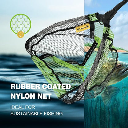 Black Paw Floating Fishing Net Foldable Telescopic Fish Landing Net with Built in Length Scale Rubber Coated for Kayak, Fly, Trout